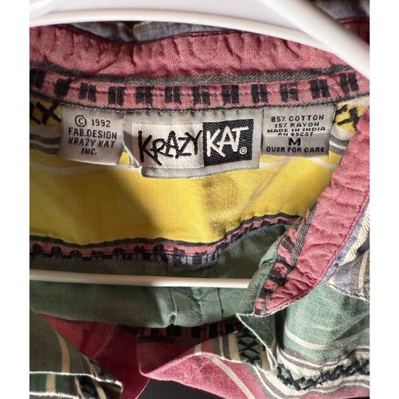 Vtg Krazy Kat Womens M Button Shirt Aztec Western Stripes AOP Y2K 1992 - Picture 3 of 5